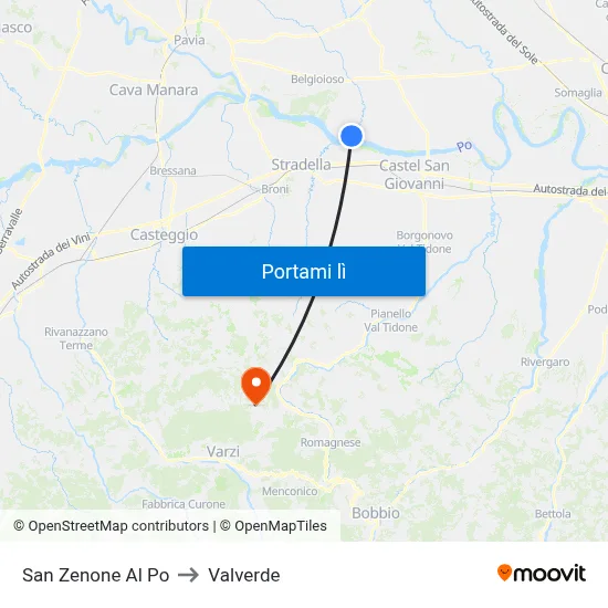 San Zenone Al Po to Valverde map