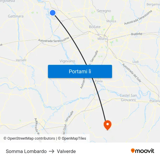 Somma Lombardo to Valverde map