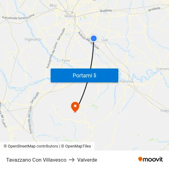 Tavazzano Con Villavesco to Valverde map