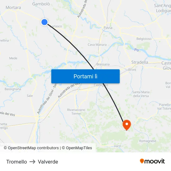 Tromello to Valverde map