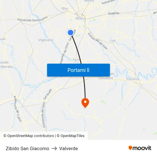 Zibido San Giacomo to Valverde map