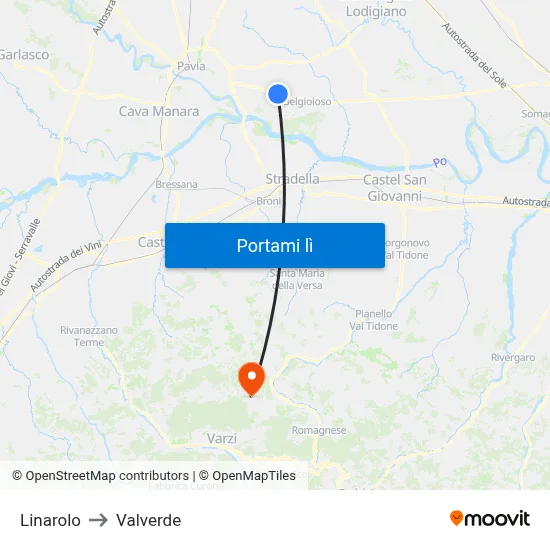 Linarolo to Valverde map