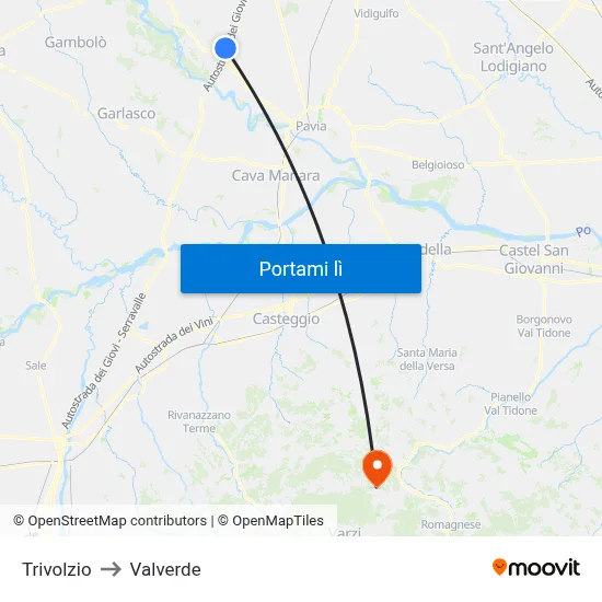 Trivolzio to Valverde map