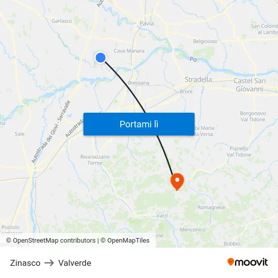 Zinasco to Valverde map