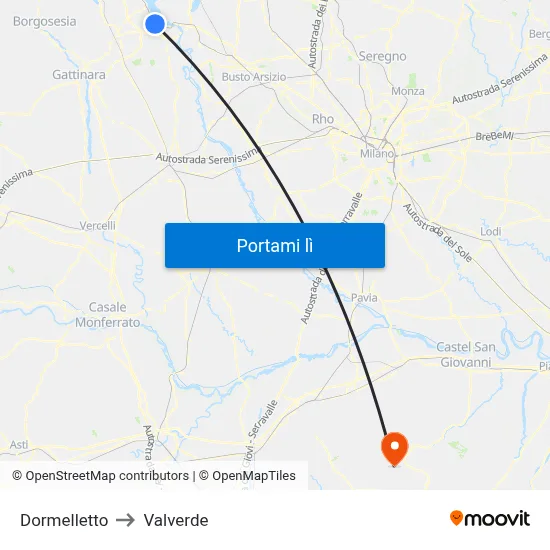 Dormelletto to Valverde map