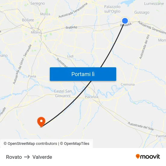 Rovato to Valverde map