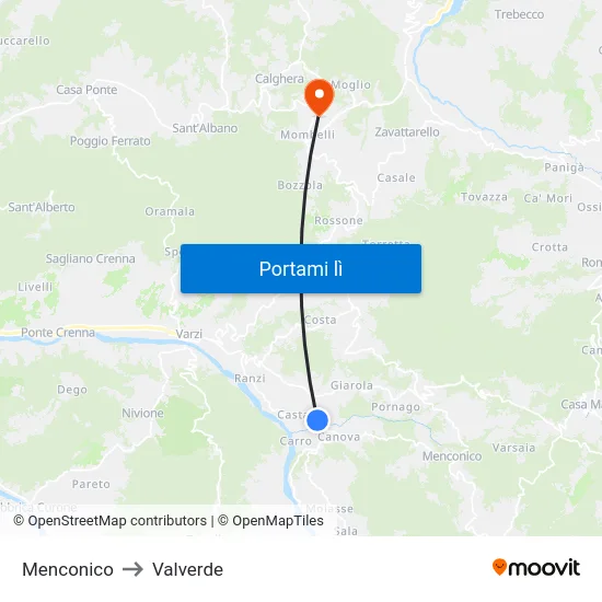 Menconico to Valverde map