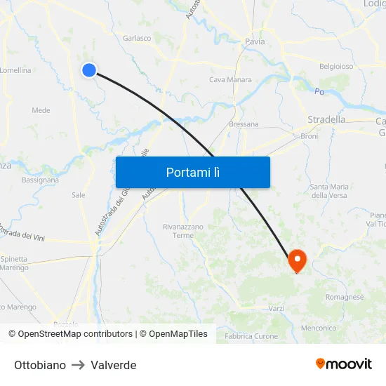 Ottobiano to Valverde map