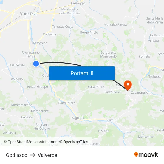 Godiasco to Valverde map