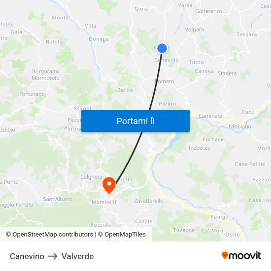 Canevino to Valverde map