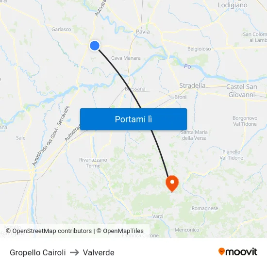 Gropello Cairoli to Valverde map