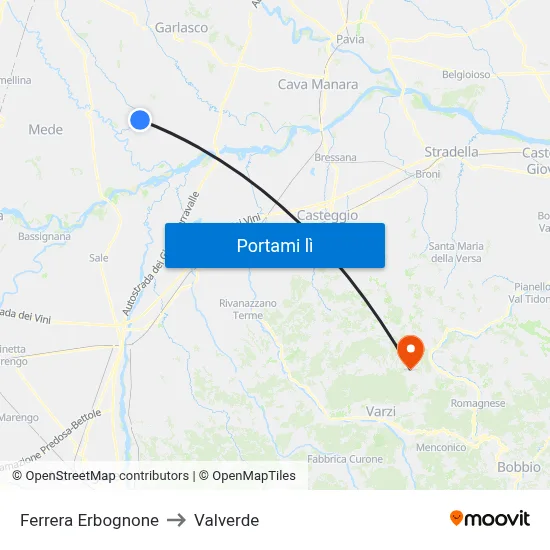 Ferrera Erbognone to Valverde map