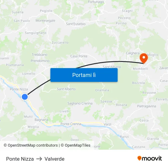 Ponte Nizza to Valverde map