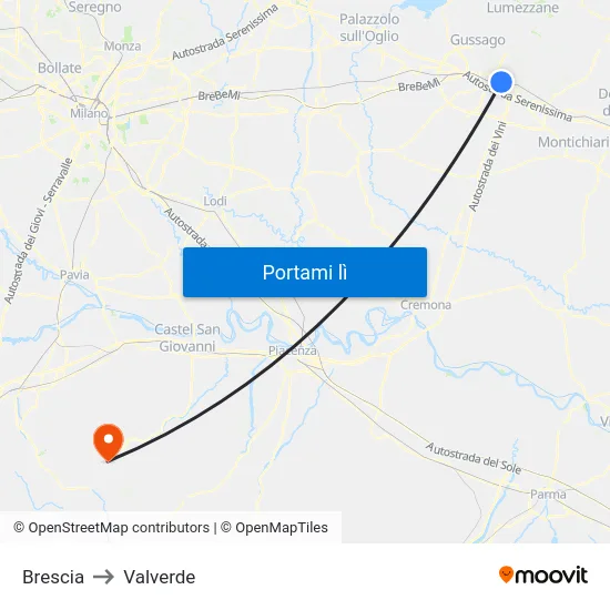 Brescia to Valverde map