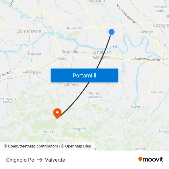 Chignolo Po to Valverde map