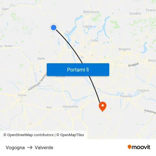 Vogogna to Valverde map