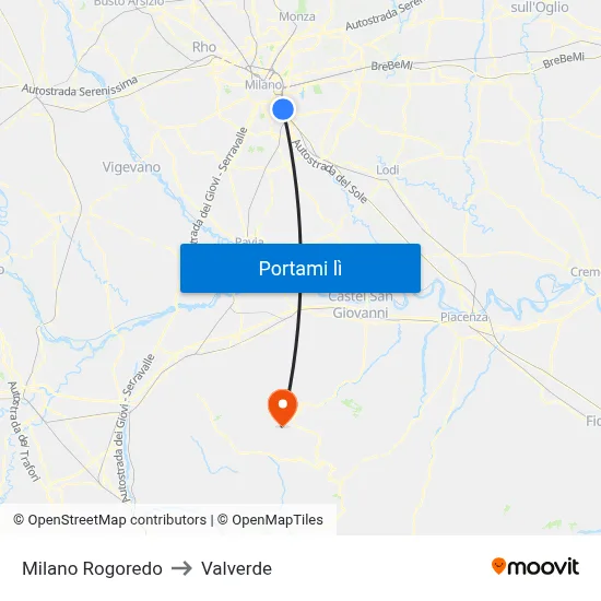 Milano Rogoredo to Valverde map