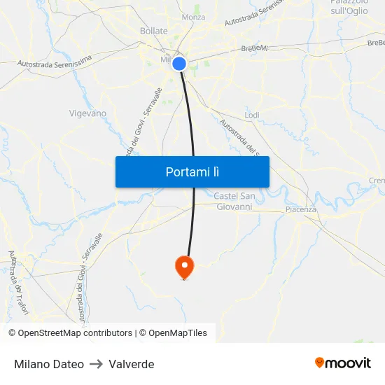Milano Dateo to Valverde map