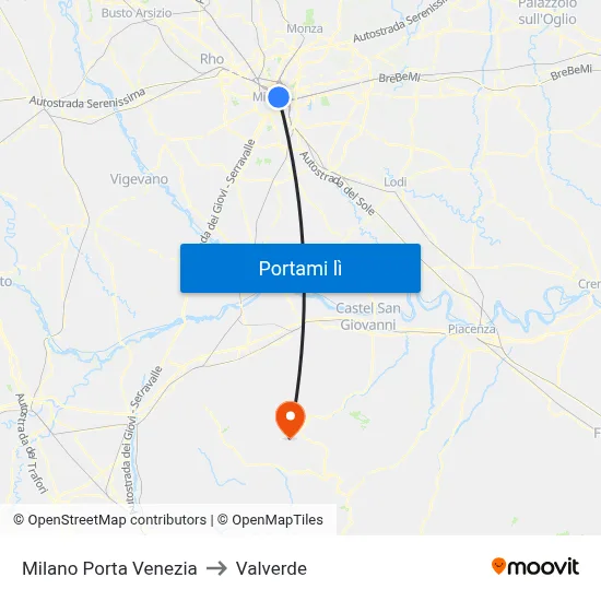 Milano Porta Venezia to Valverde map