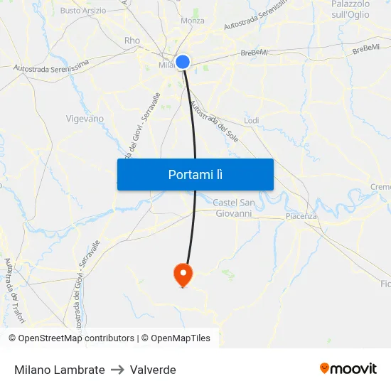Milano Lambrate to Valverde map