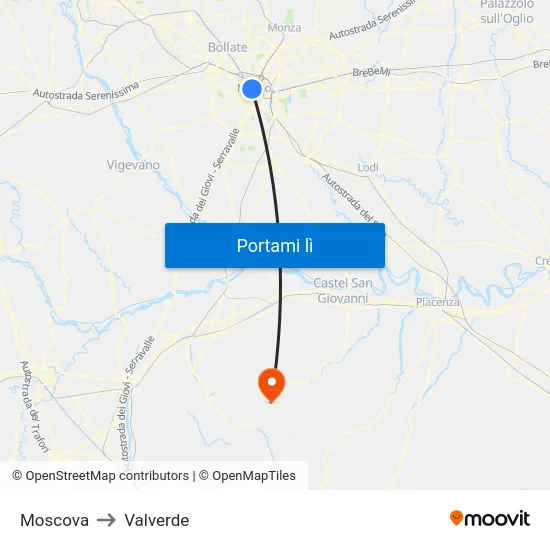 Moscova to Valverde map