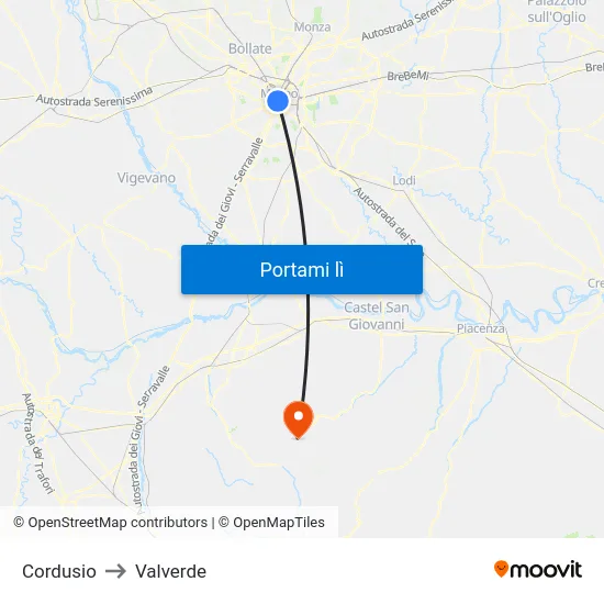 Cordusio to Valverde map