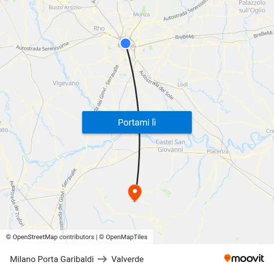 Milano Porta Garibaldi to Valverde map