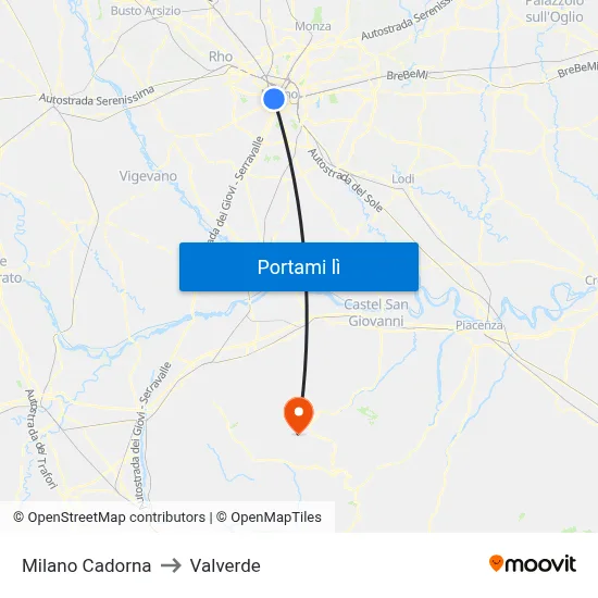 Milano Cadorna to Valverde map
