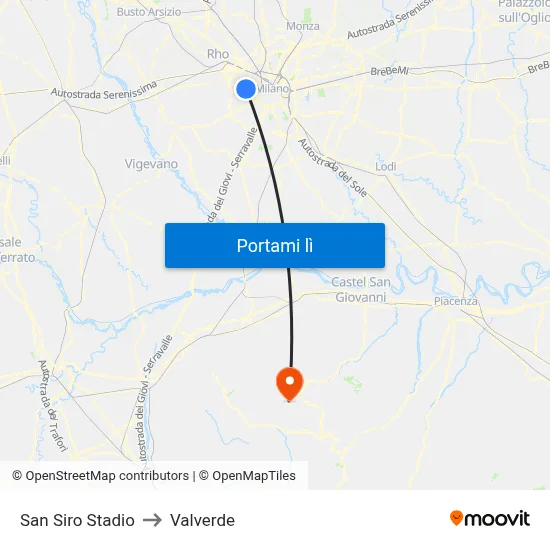 San Siro Stadio to Valverde map