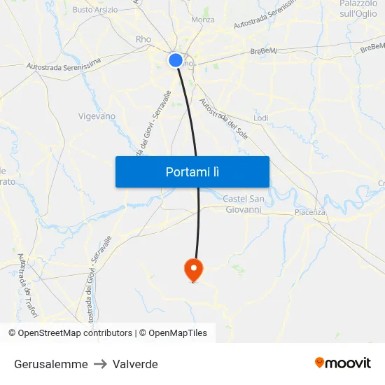 Gerusalemme to Valverde map