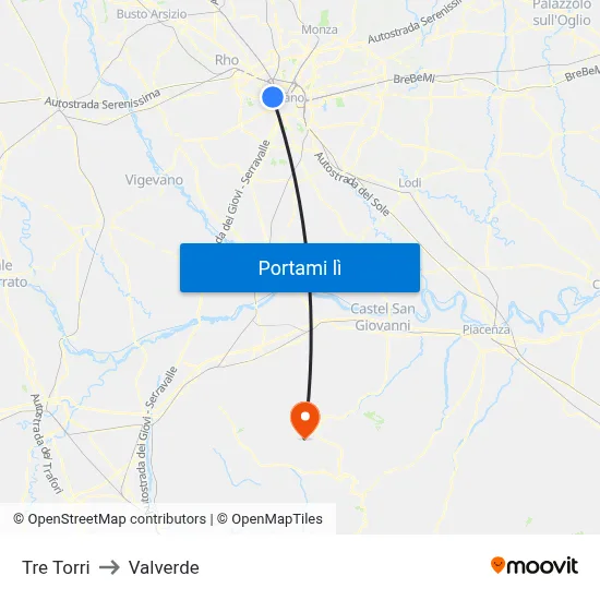 Tre Torri to Valverde map