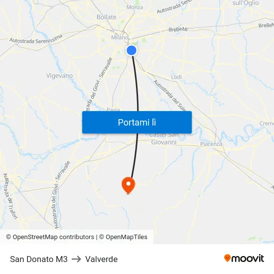 San Donato M3 to Valverde map