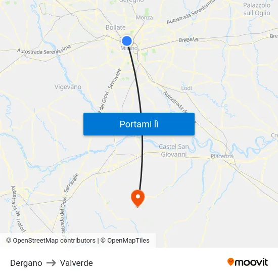 Dergano to Valverde map