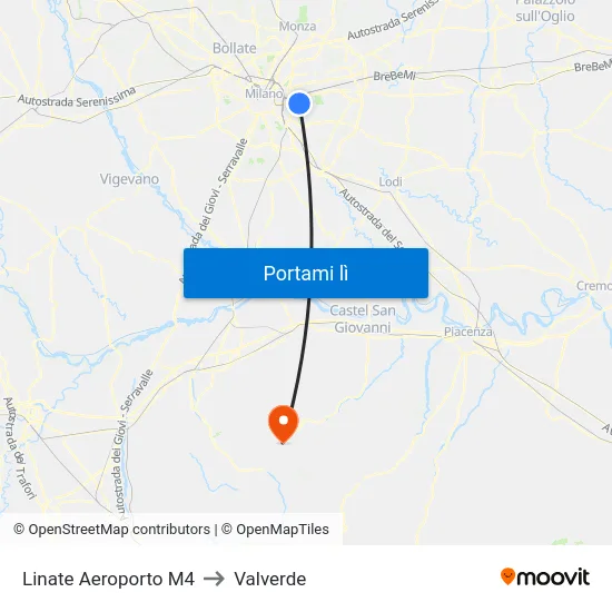 Linate Aeroporto M4 to Valverde map