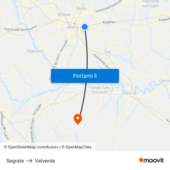 Segrate to Valverde map
