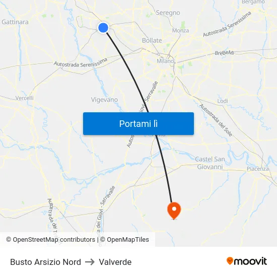 Busto Arsizio Nord to Valverde map