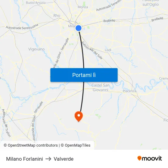 Milano Forlanini to Valverde map