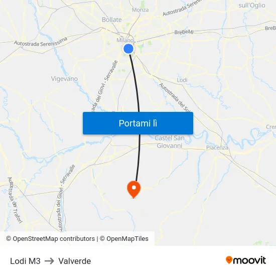 Lodi M3 to Valverde map