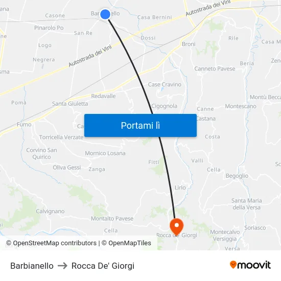 Barbianello to Rocca De' Giorgi map