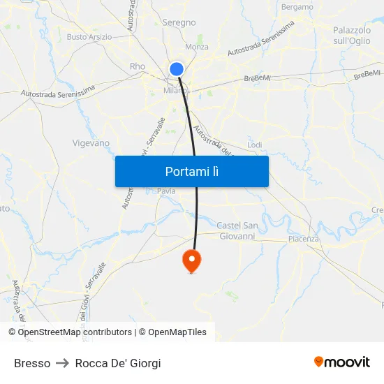 Bresso to Rocca De' Giorgi map