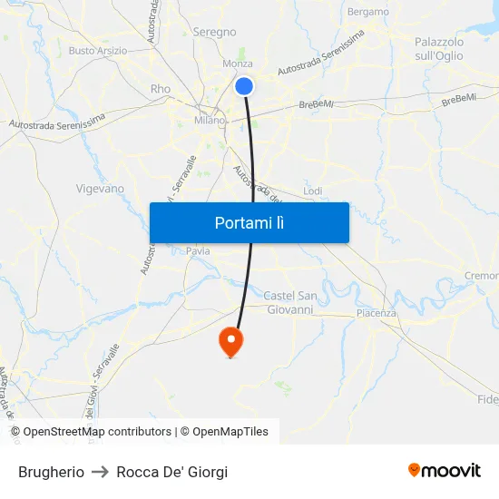 Brugherio to Rocca De' Giorgi map