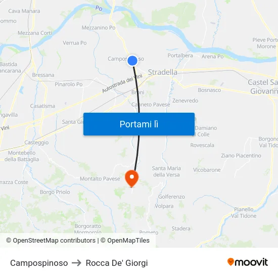 Campospinoso to Rocca De' Giorgi map