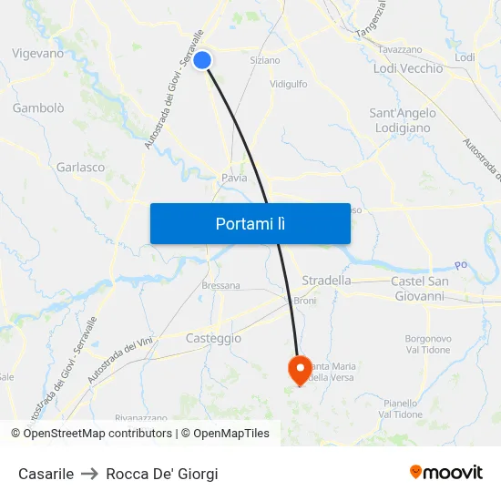 Casarile to Rocca De' Giorgi map