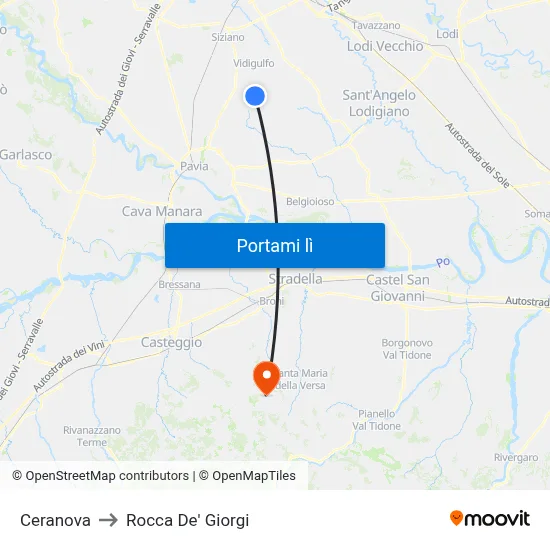 Ceranova to Rocca De' Giorgi map