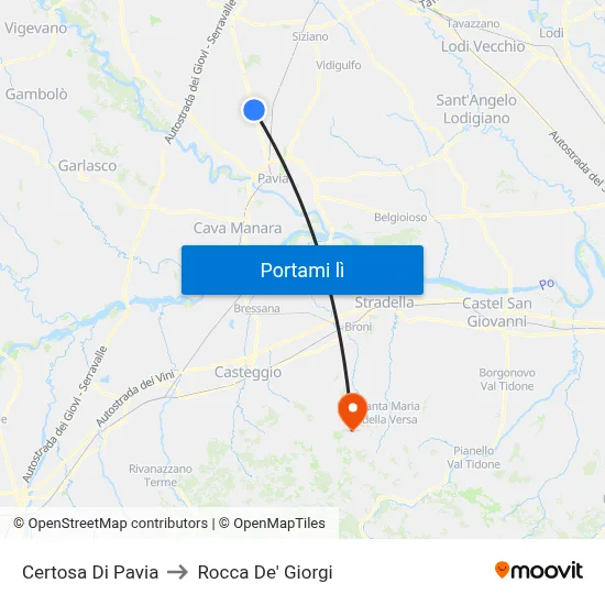 Certosa Di Pavia to Rocca De' Giorgi map