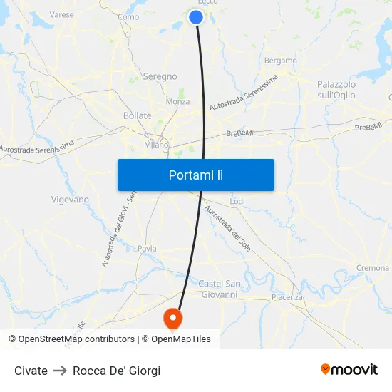 Civate to Rocca De' Giorgi map