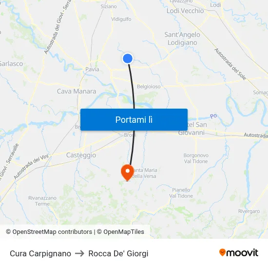 Cura Carpignano to Rocca De' Giorgi map