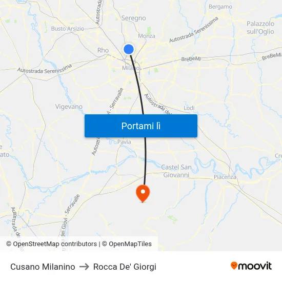 Cusano Milanino to Rocca De' Giorgi map