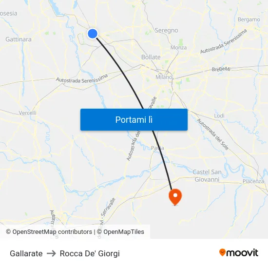 Gallarate to Rocca De' Giorgi map