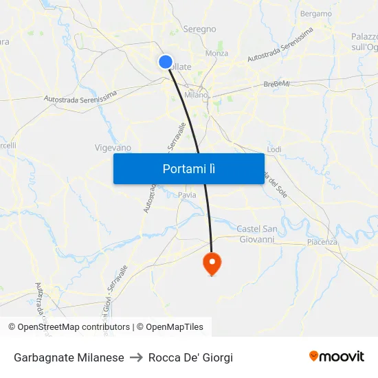 Garbagnate Milanese to Rocca De' Giorgi map